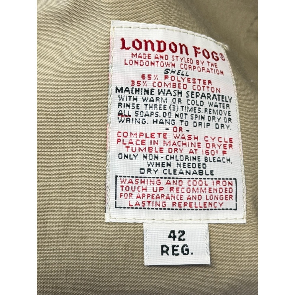 London Fog Mens 42 REG Khaki Trench Coat Double Breasted Removable Liner USA - Picture 4 of 11